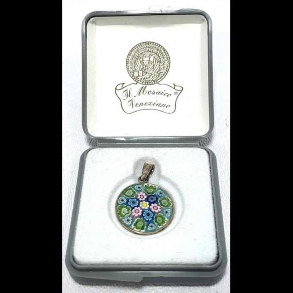 Vintage Antica Murrina Veneziano Murano Sterling Silver Glass Pendant